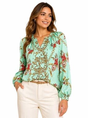 FIGUERCA & Flower Blouse S | Mint Green Floral